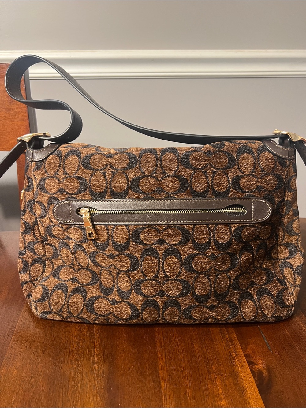 Coach Large Etta Flap Shoulder Bag in Signature Chenille with Dark Trim - Picture 2 of 5
